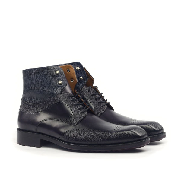 Ambrogio Men's Shoes Purple & Navy Texture Print / Calf-Skin Leather Chukka Boots (AMB2016)-AmbrogioShoes
