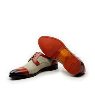 Ambrogio Men's Shoes Red & Beige Linen / Calf-Skin Leather Derby Oxfords (AMB2012)-AmbrogioShoes