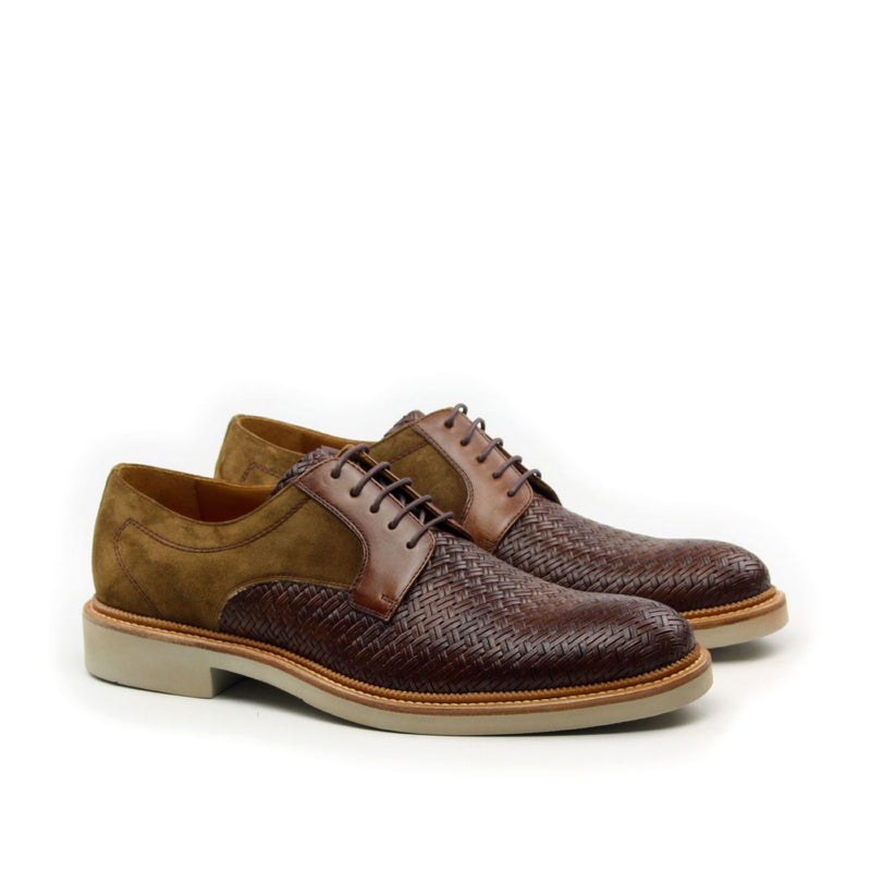 Ambrogio Men's Shoes Two-Tone Brown Woven / Suede Leather Derby Oxfords (AMB2019)-AmbrogioShoes