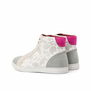 Ambrogio Men's Shoes White, Fuschia & Gray Suede / Calf-Skin Leather Casual High Top Sneakers (AMB2054)-AmbrogioShoes