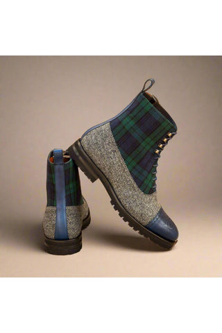 Ambrogio Multi-Color Fabric / Calf-Skin Leather Balmoral Boots (AMB1504)-AmbrogioShoes
