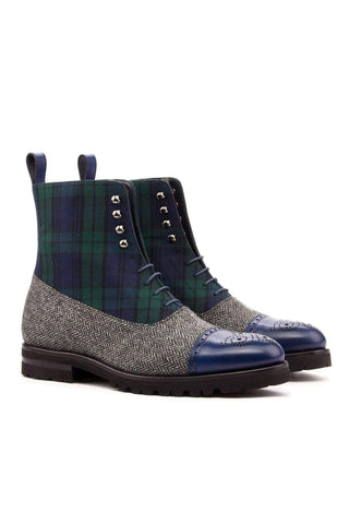 Ambrogio Multi-Color Fabric / Calf-Skin Leather Balmoral Boots (AMB1504)-AmbrogioShoes