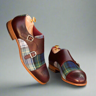 Ambrogio Multi Color Fabric / Calf-Skin Leather Monk-Straps Loafers (AMB1393)-AmbrogioShoes