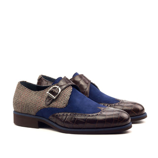 Ambrogio Multi Color Fabric / Crocodile Print / Suede / Calf-Skin Leather Monk Strap (AMB1394)-AmbrogioShoes