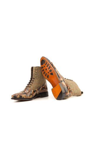 Ambrogio Multi-Color Fabric / Patina Leather Balmoral Boots (AMB1399)-AmbrogioShoes