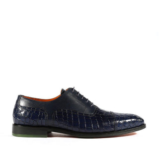 Ambrogio Navy Crocodile Print / Rubber / Calf-Skin Leather Cap Toe Oxfords (AMBS2050-RTW)-AmbrogioShoes