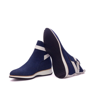 Ambrogio Navy & White Jeans / Calf-Skin Leather Jodhpur Boots (AMB1362)-AmbrogioShoes