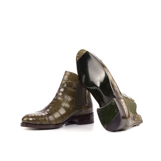 Ambrogio Olive Exotic Alligator Chelsea Boots (AMB1821)-AmbrogioShoes