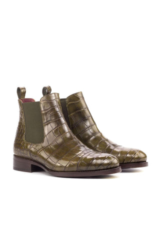 Ambrogio Olive Exotic Alligator Chelsea Boots (AMB1821)-AmbrogioShoes