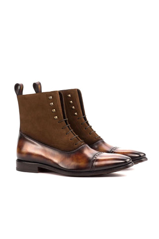 Ambrogio Orange Fire & Brown Suede / Patina Leather Balmoral Boots (AMB1794)-AmbrogioShoes