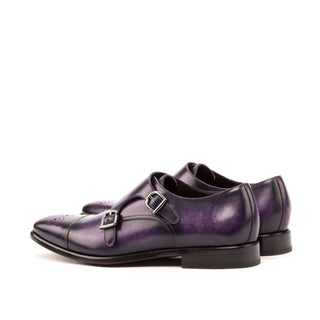 Ambrogio Purple Patina Leather Monk-Straps Loafers (AMB1407)-AmbrogioShoes