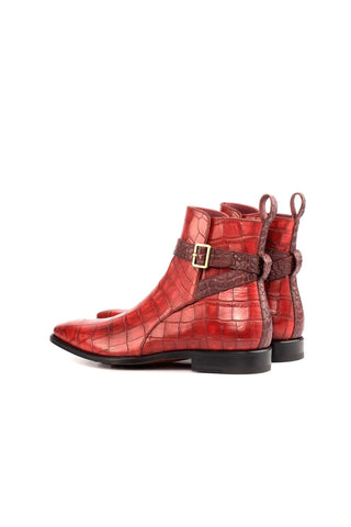 Ambrogio Red & Burgundy Crocodile Embossed / Calf-Skin Leather Jodhpur Boots (AMB1706)-AmbrogioShoes