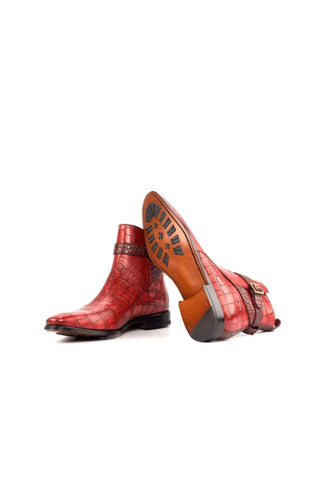 Ambrogio Red & Burgundy Crocodile Embossed / Calf-Skin Leather Jodhpur Boots (AMB1706)-AmbrogioShoes