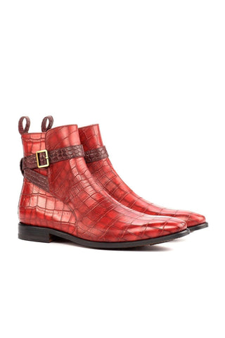Ambrogio Red & Burgundy Crocodile Embossed / Calf-Skin Leather Jodhpur Boots (AMB1706)-AmbrogioShoes