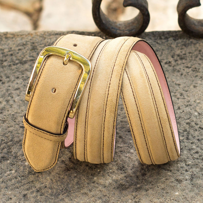 Ambrogio 3884 Sand Lux Suede Leather Venice Men's Belt (AMBB1006)-AmbrogioShoes