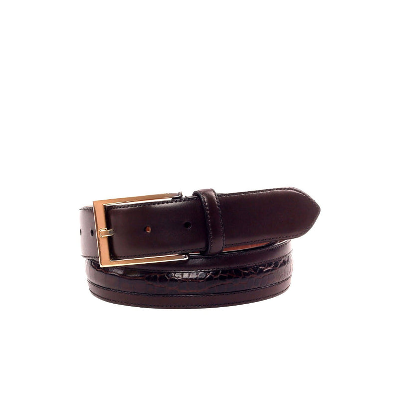 Ambrogio 2484 Two-Tone Brown Crocodile Print / Calf-Skin Leather Venice Men's Belt (AMBB1029)-AmbrogioShoes