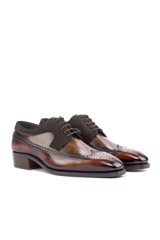 Ambrogio Two-Tone Brown & Fire Orange Suede/ Patina Leather Wingtip Oxfords (AMB1822)-AmbrogioShoes