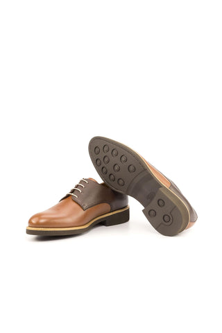 Ambrogio Two Tone Brown Pebble Grain / Calf-Skin Leather Derby (AMB2078)-AmbrogioShoes