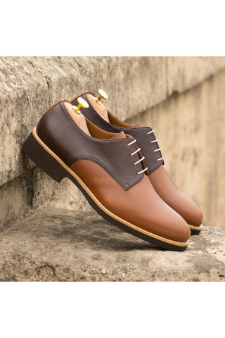 Ambrogio Two Tone Brown Pebble Grain / Calf-Skin Leather Derby (AMB2078)-AmbrogioShoes
