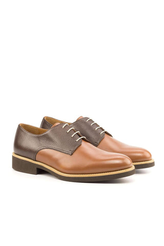 Ambrogio Two Tone Brown Pebble Grain / Calf-Skin Leather Derby (AMB2078)-AmbrogioShoes