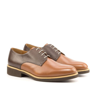 Ambrogio Two Tone Brown Pebble Grain / Calf-Skin Leather Derby (AMB2078)-AmbrogioShoes