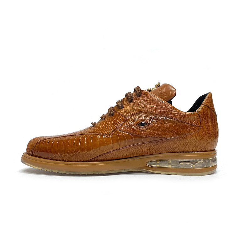 Belvedere 33624 Men's Shoes Honey Exotic Genuine Ostrich / Calf-Skin Leather Eyes Casual Sneakers (BVS3034)-AmbrogioShoes