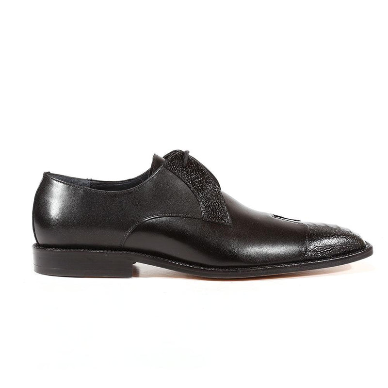 Belvedere 4E1 Men's Shoes Pisa Ostrich Calf Black Oxfords (BVS1005)-AmbrogioShoes