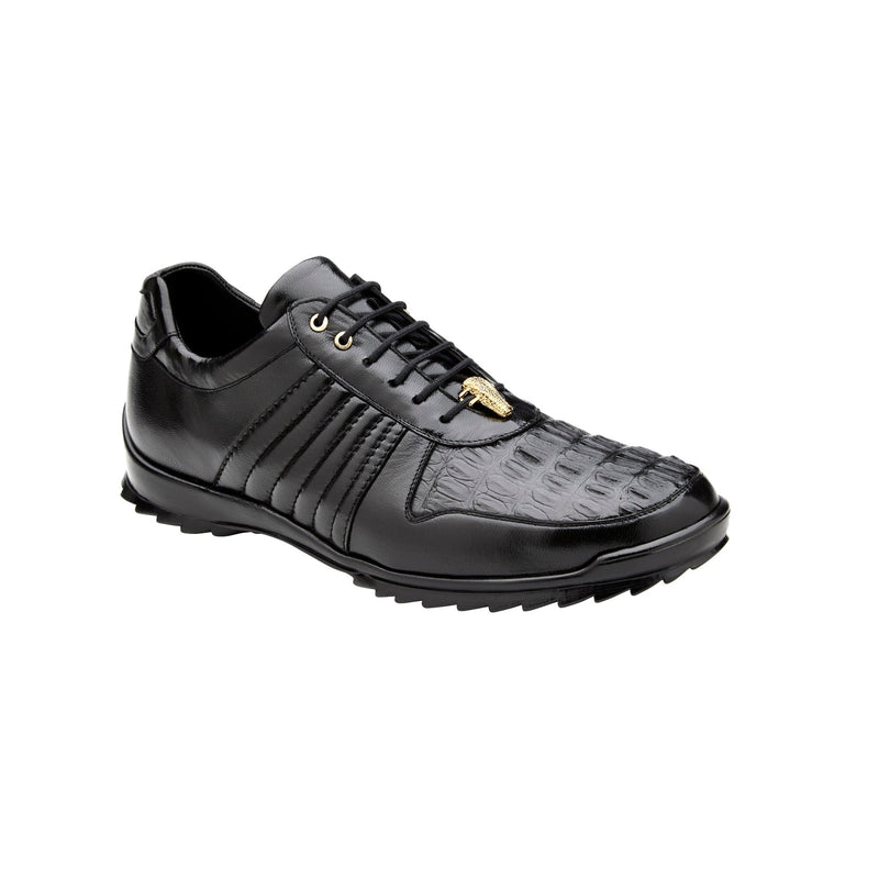 Belvedere Astor 33599 Men's Shoes Black Exotic Crocodile / Calf-Skin Leather Casual Sneakers (BV3092)-AmbrogioShoes