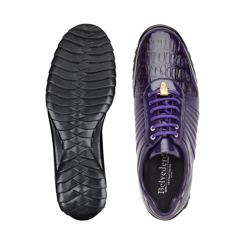 Belvedere Astor 33599 Men's Shoes Purple Exotic Crocodile / Calf-Skin Leather Casual Sneakers (BV3094)-AmbrogioShoes