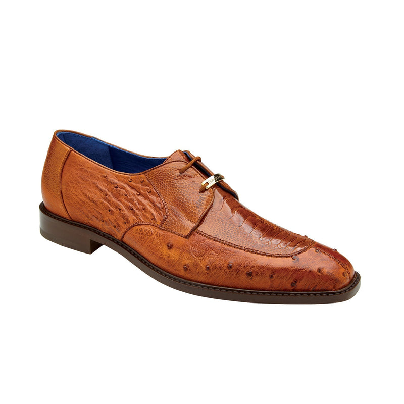 Belvedere Bolero R43 Men's Shoes Antique Almond Brown Exotic Genuine Ostrich Split-Toe Derby Oxfords (BV3069)-AmbrogioShoes