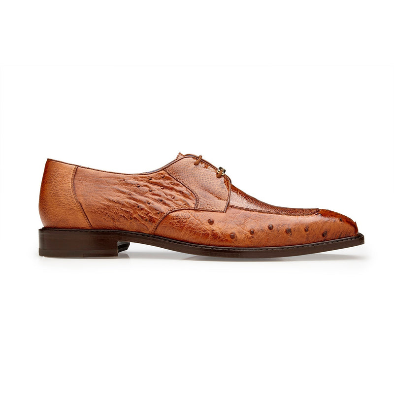 Belvedere Bolero R43 Men's Shoes Antique Almond Brown Exotic Genuine Ostrich Split-Toe Derby Oxfords (BV3069)-AmbrogioShoes