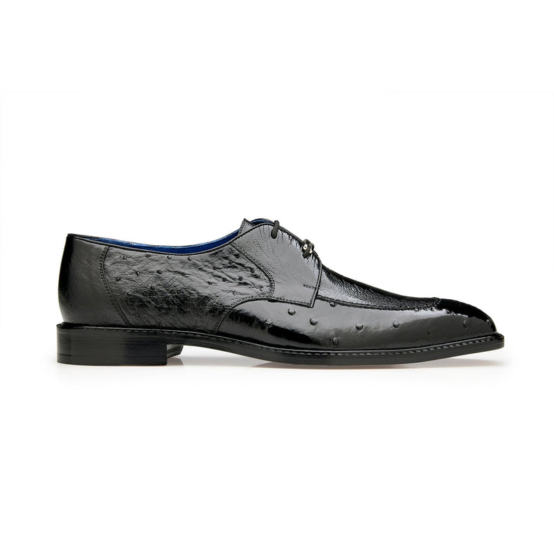 Belvedere Bolero R43 Men's Shoes Black Exotic Genuine Ostrich Split-Toe Derby Oxfords (BV3070)-AmbrogioShoes