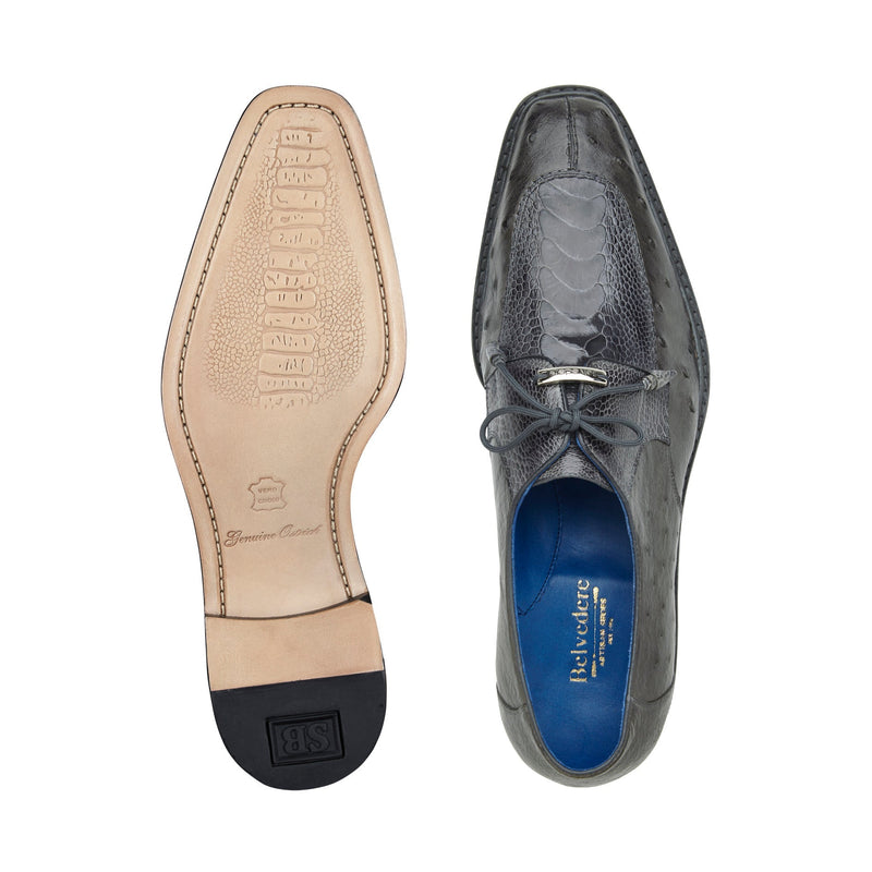 Belvedere Bolero R43 Men's Shoes Gray Exotic Genuine Ostrich Split-Toe Derby Oxfords (BV3095)-AmbrogioShoes