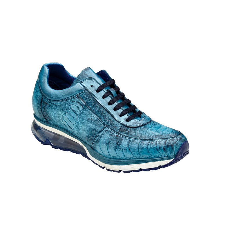 Belvedere E02 Todd Men's Shoes Ocean Blue Exotic Genuine Ostrich Casual Sneakers (BV2955)-AmbrogioShoes