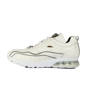 Belvedere E04 Rexy White Exotic Crocodile / Calf-Skin Leather Eyes Casual Tennis Sneakers (BVS3032)-AmbrogioShoes