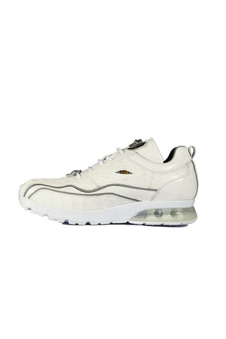 Belvedere E04 Rexy White Exotic Crocodile / Calf-Skin Leather Eyes Casual Tennis Sneakers (BVS3032)-AmbrogioShoes