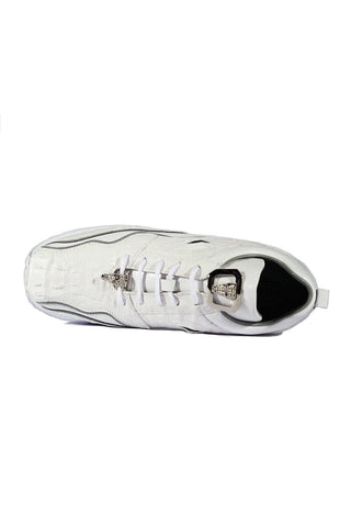 Belvedere E04 Rexy White Exotic Crocodile / Calf-Skin Leather Eyes Casual Tennis Sneakers (BVS3032)-AmbrogioShoes