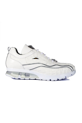 Belvedere E04 Rexy White Exotic Crocodile / Calf-Skin Leather Eyes Casual Tennis Sneakers (BVS3032)-AmbrogioShoes