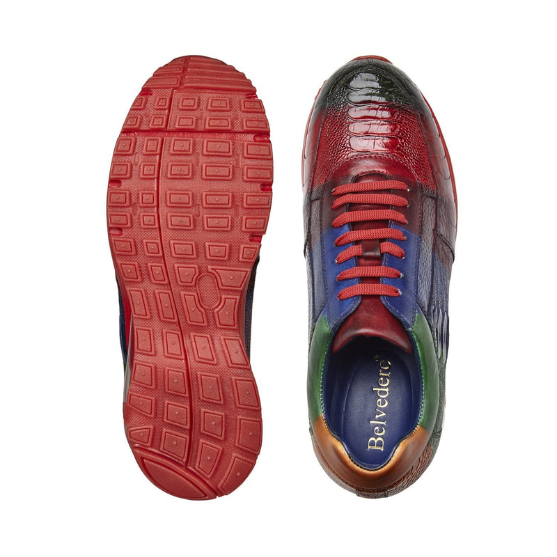 Belvedere E16 George Men's Shoes Multi Color Exotic Ostrich Leg Sneakers (BV3023)-AmbrogioShoes