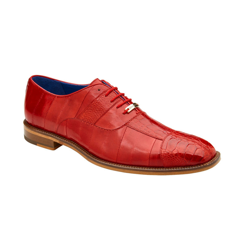 Belvedere Mare 2P7 Shoes Men's Red Genuine Ostrich & Eel Split-Toe Oxfords (BV3103)-AmbrogioShoes