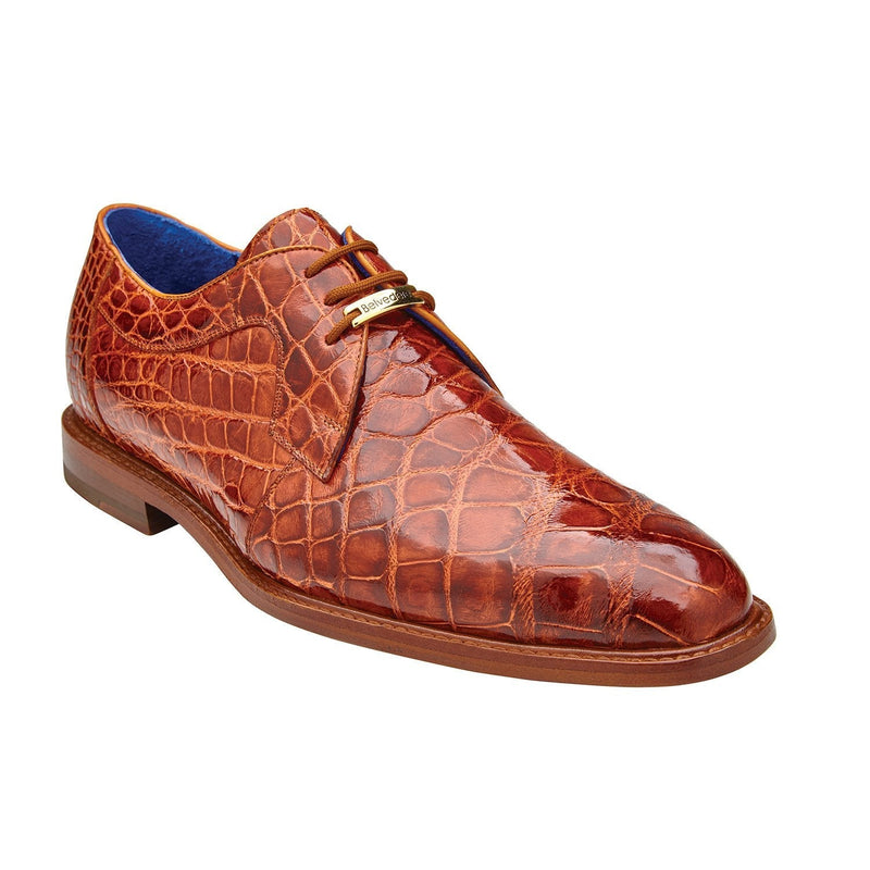 Belvedere N01 Amato Men's Shoes Antique Brandy Exotic Alligator Derby Oxfords (BV3024)-AmbrogioShoes