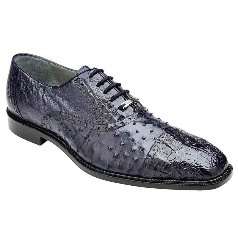 Belvedere Onesto II Mens Navy Genuine Ostrich and Crocodile Oxfords 1419-NAVY-AmbrogioShoes