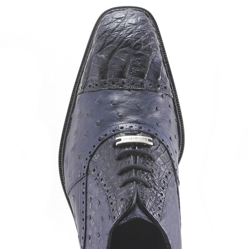 Belvedere Onesto II Mens Navy Genuine Ostrich and Crocodile Oxfords 1419-NAVY-AmbrogioShoes