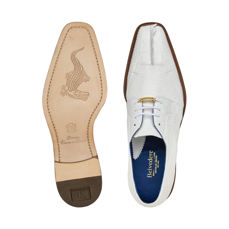 Belvedere Valter 1480 Men's Shoes White Exotic Caiman Crocodile / Lizard Derby Oxfords (BV3090)-AmbrogioShoes