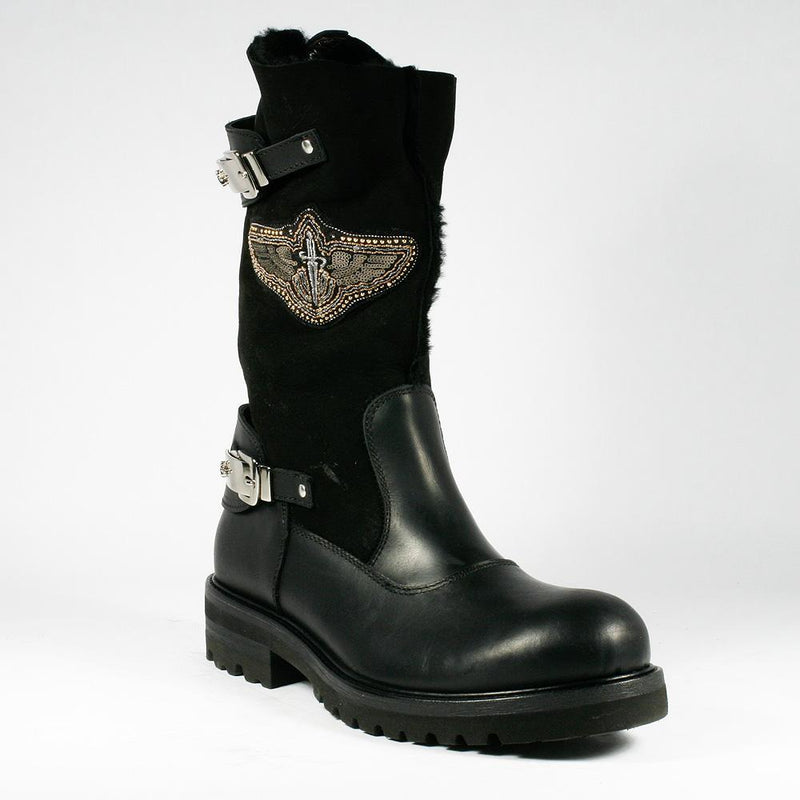 Cesare Paciotti Men Shoes Idro Black Shearling Leather Boots (CPM2297)-AmbrogioShoes
