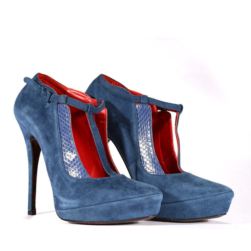 Cesare Paciotti Women's Shoes Blue Suede leather High Heel Sandals (CPW909)-AmbrogioShoes