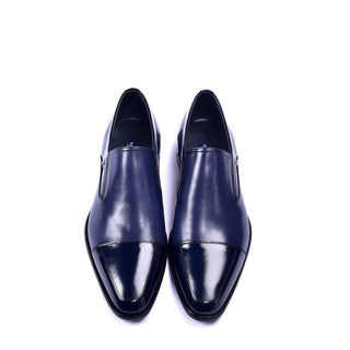 Corrente 3519 Men's Shoes Navy Calf-Skin Cap toe Leather Loafers (CRT1307)-AmbrogioShoes