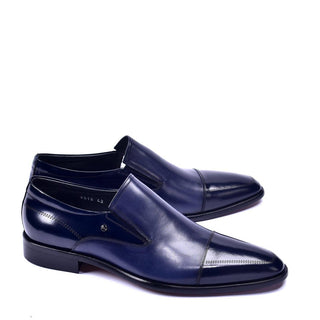 Corrente 3519 Men's Shoes Navy Calf-Skin Cap toe Leather Loafers (CRT1307)-AmbrogioShoes