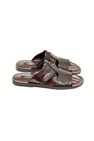 Corrente 5829 Burgundy Crocodile Print / Patent Leather Sandals (CRT1268)-AmbrogioShoes