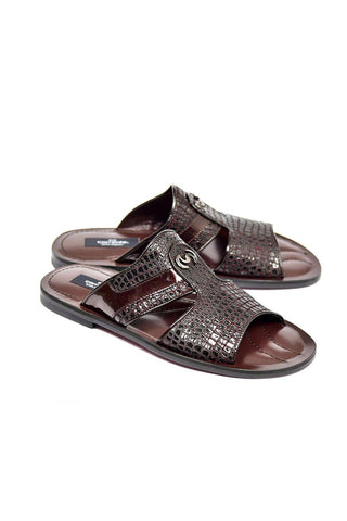 Corrente 5829 Burgundy Crocodile Print / Patent Leather Sandals (CRT1268)-AmbrogioShoes